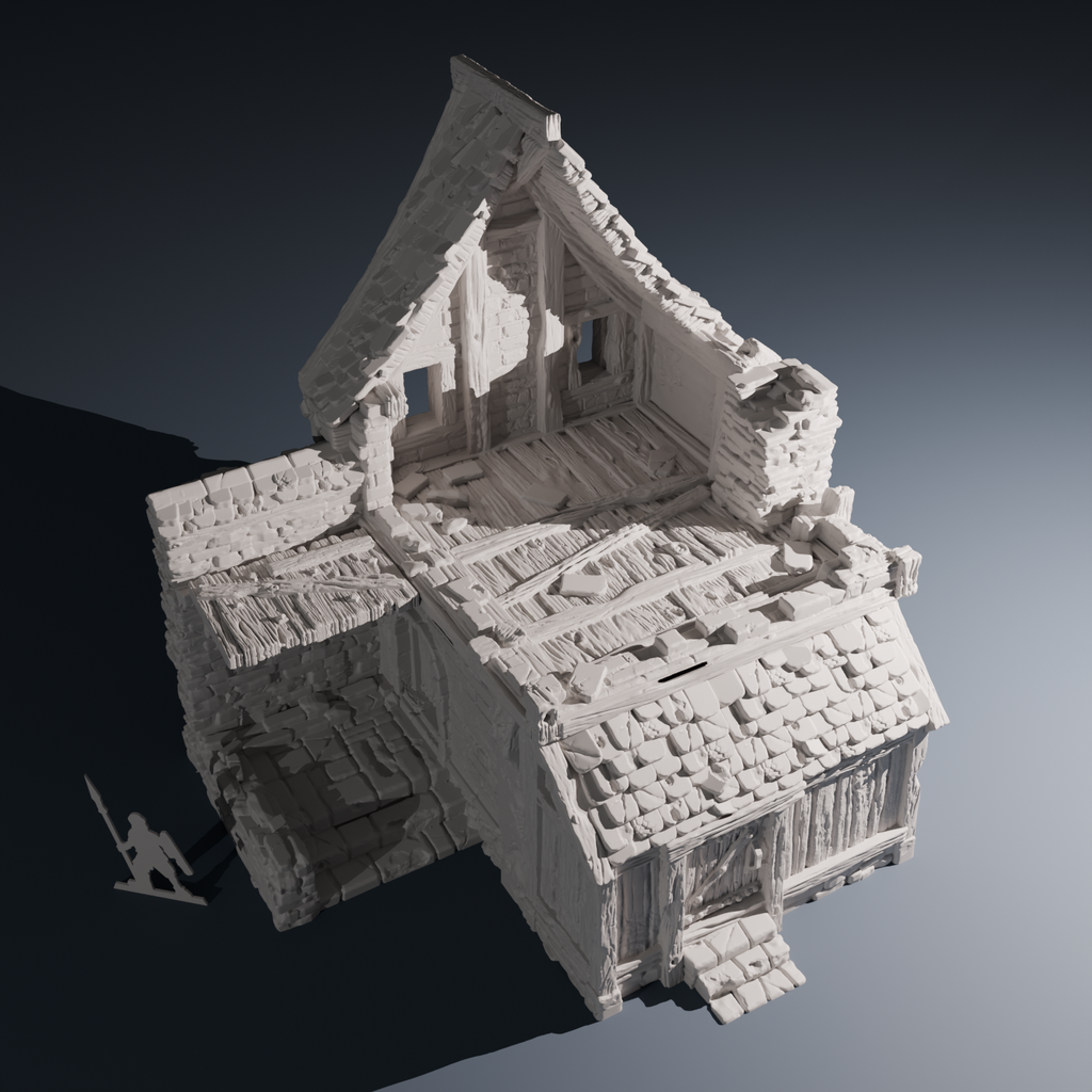 Temple Ruins - Ruined House 2 | 32mm Wargaming Terrain | Modular Ruins | HexBrick