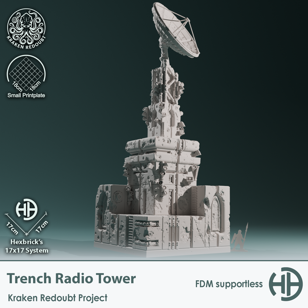 Kraken Redoubt - Trench Radio Tower | 32mm Wargaming Terrain | Modular Terrain | HexBrick