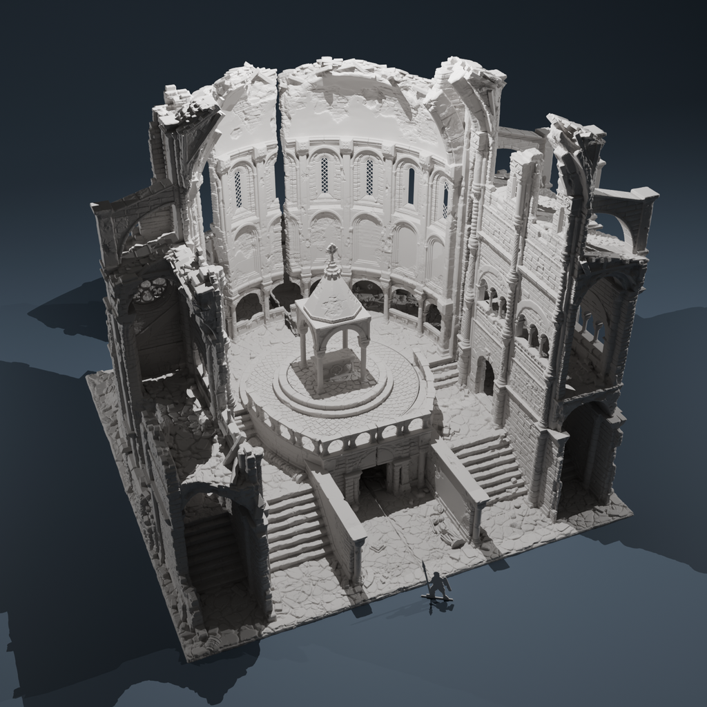 Temple Ruins - Apse and Presbytery | 32mm Wargaming Terrain | Modular Ruins | HexBrick